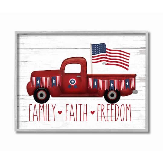 Stupell Industries Rustic Faith Family Freedom Patriotic Quote Americana Truck Framed Wall Art